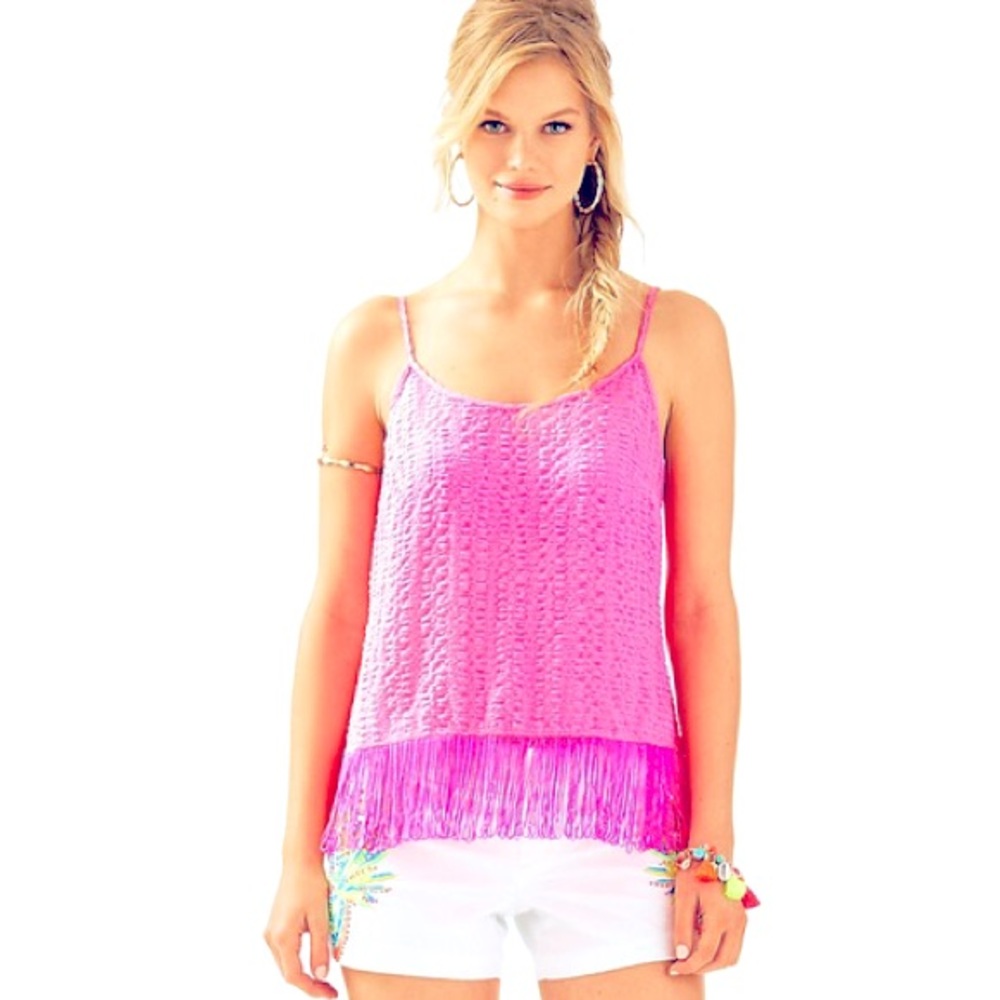 Hot pink Lilly Pulitzer fringe hem tank top - Picture 4 of 4